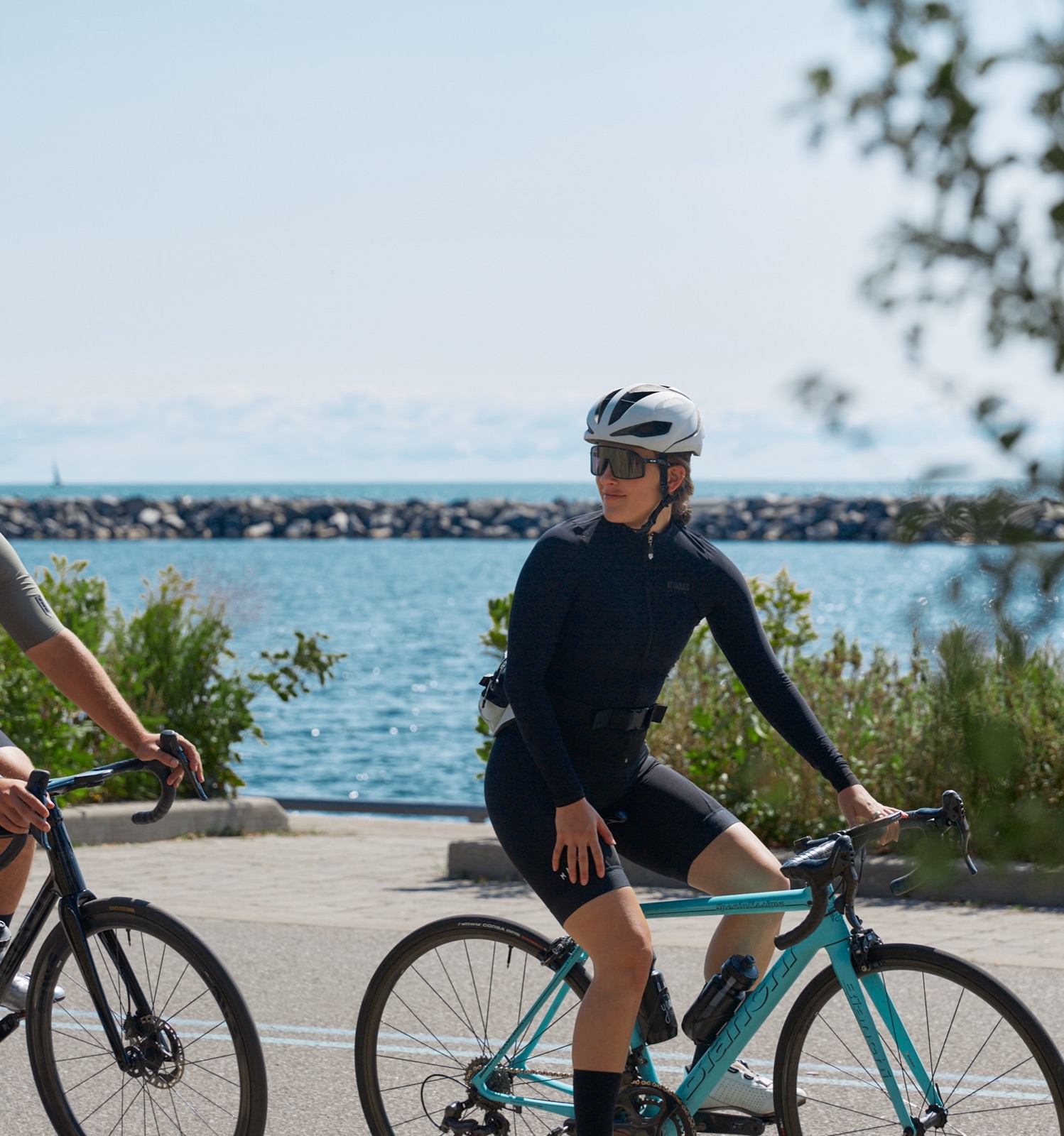 Cyclist on the waterfront trail